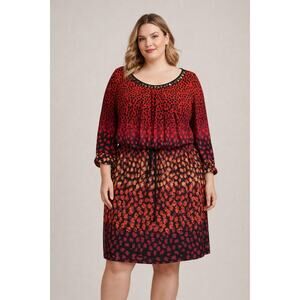 London Times Size 18W Modest Ombre Animal Print Studded Neck Dress Plus